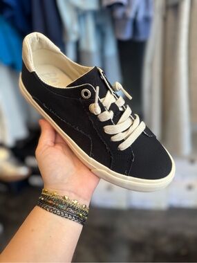 Women’s Black Canvas Low-Top Sneakers with Cream Laces